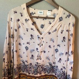 Floral Lace -up 3/4 Sleeve Blouse - DayTrip